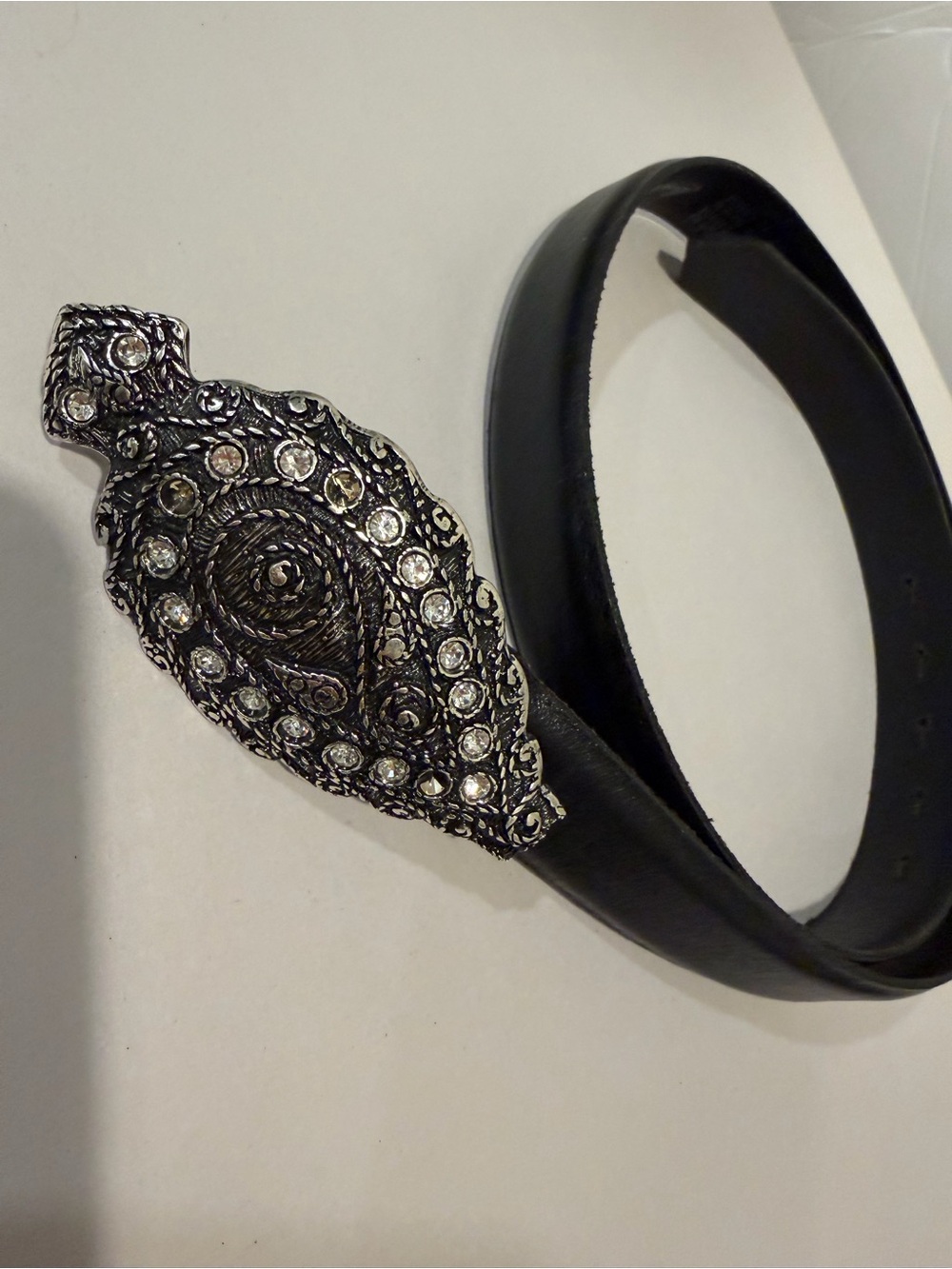 Landes 1” Black Belt Italian Leather Jeweled  Buckle Size Medium READ